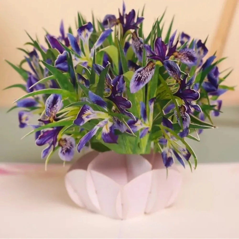 Gorgeous 3D Card With a Bouquet of Irises for Any Occasion-Blank inside